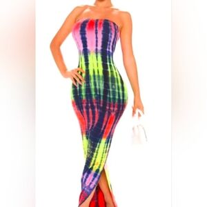 Fashion Nova Vibrant Tie-Dye Strapless Maxi Dress